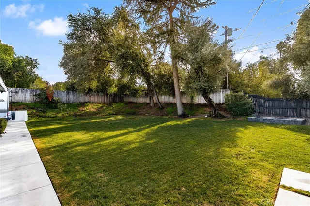 a view of a swimming pool with a garden