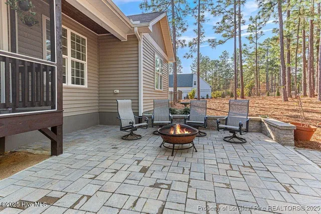front view of a house with a patio