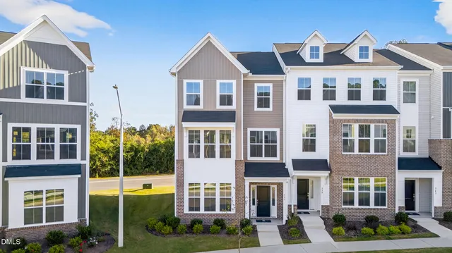 a front view of a building with windows