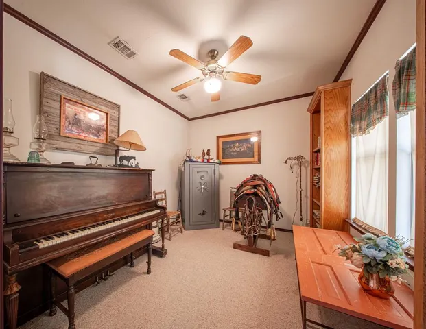 a view of a room with music instruments