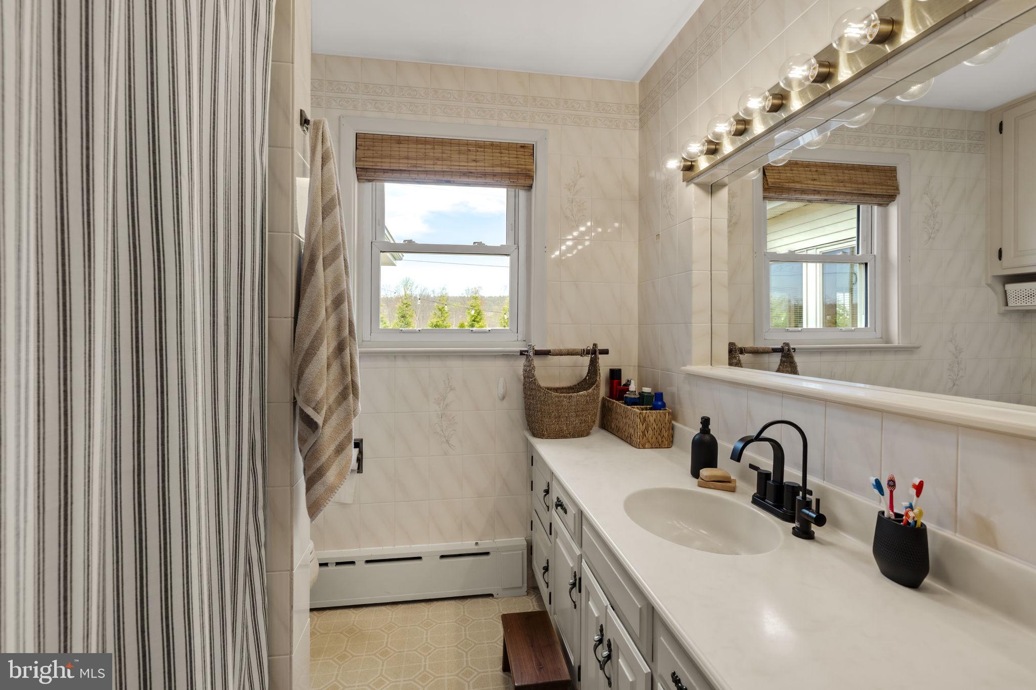 218 Lauschtown Road Denver, PA 17517 - Photo 38 of 78 a bathroom with a sink a mirror and a window