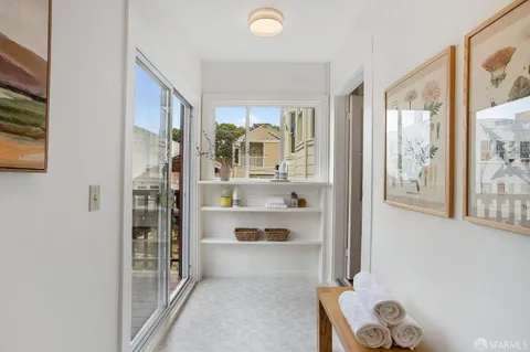 a view of a deck with wooden floor and outer view