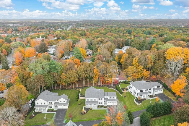 an aerial view of residential houses with outdoor space