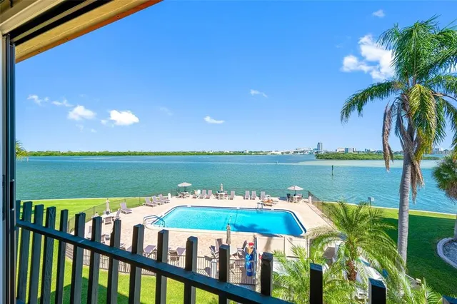 a view of lake from a balcony