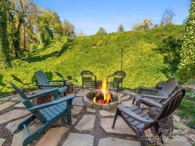 a view of a chairs and table in patio