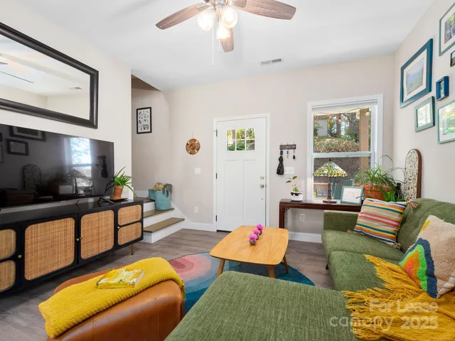 a living room with furniture fireplace and a flat screen tv