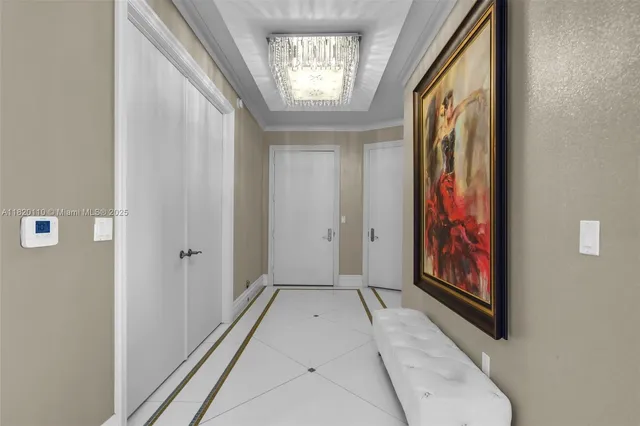 a view of a hallway with windows