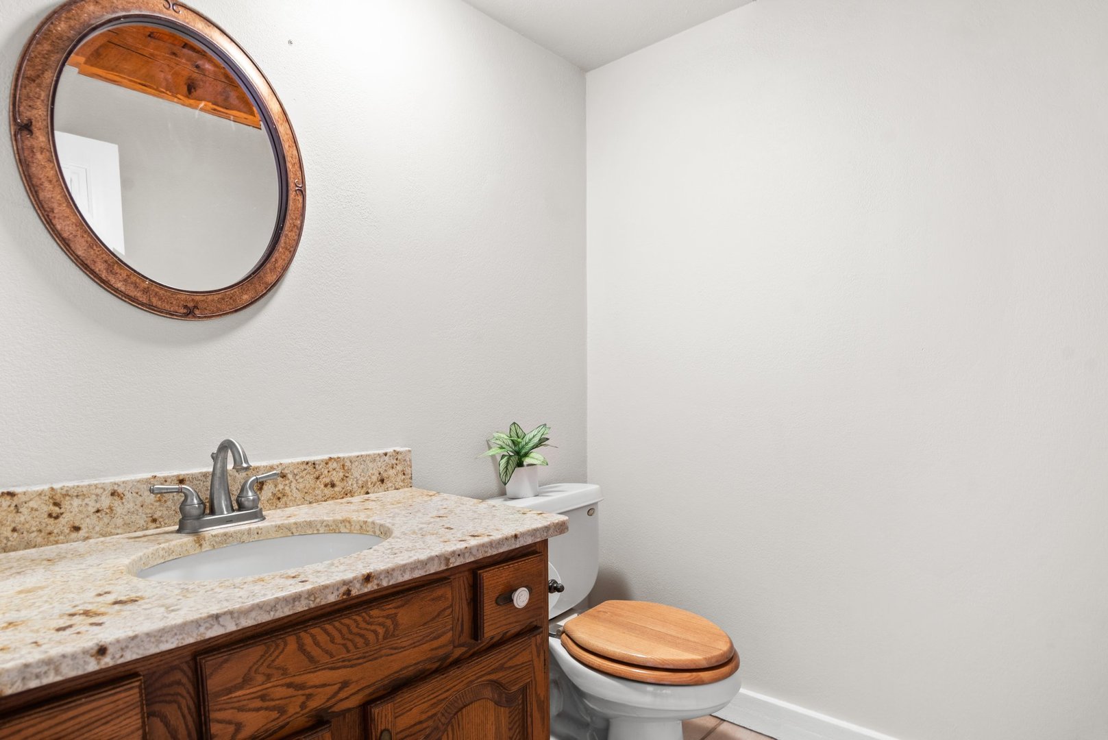 1490 Flora Church Road Kirkland, IL 60146 - Photo 22 of 49 a bathroom with a granite countertop sink and a mirror