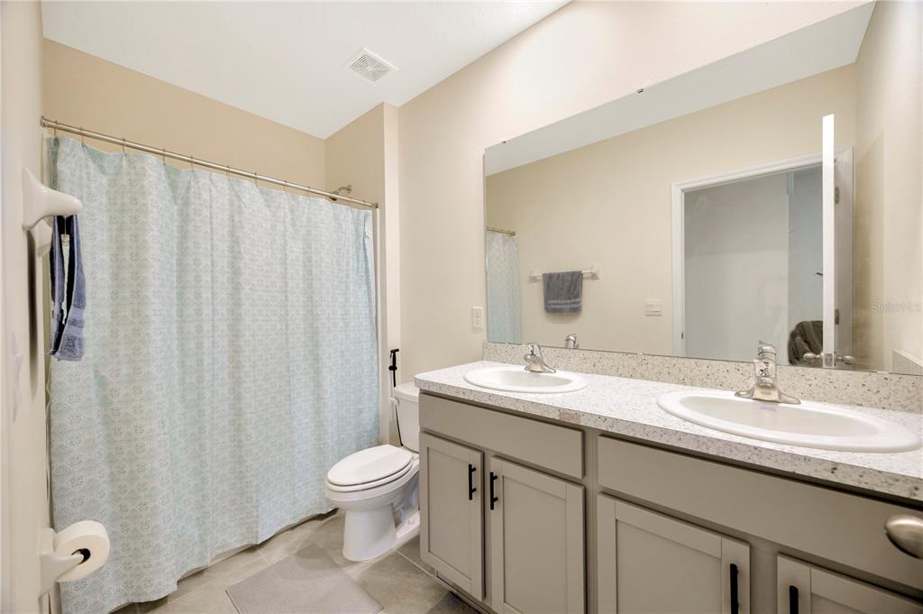 5674 Banbury Ridge Run Wesley Chapel, FL 33545 - Photo 20 of 40 a bathroom with a double vanity sink toilet and a mirror