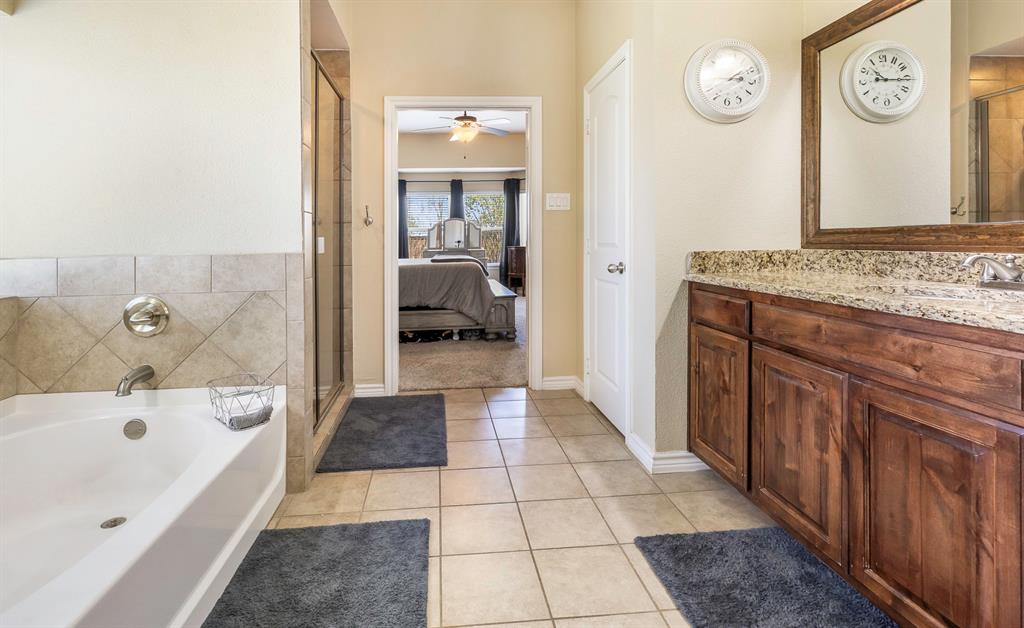 103 Brandy Lane Stephenville, TX 76401 - Photo 26 of 37 a bathroom with a tub a sink and a large mirror