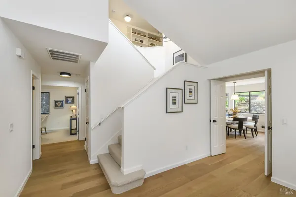 a room with a book shelf