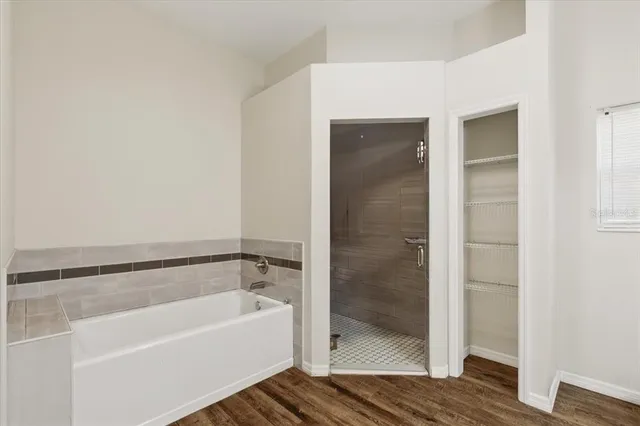 a bathroom with a bathtub
