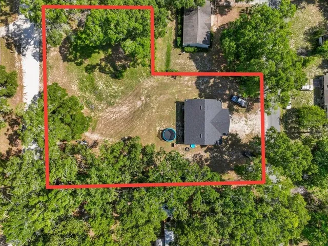 an aerial view of a house