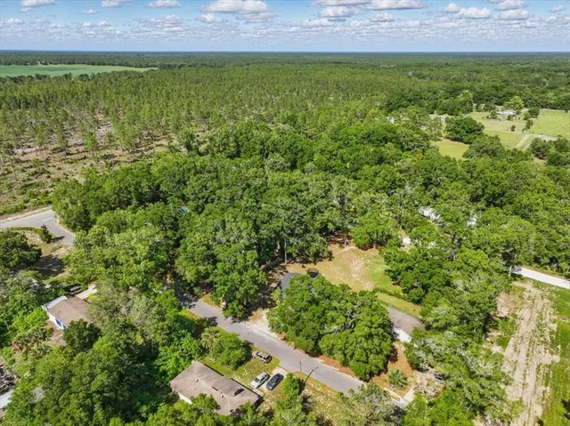 a aerial view of a house with a yard