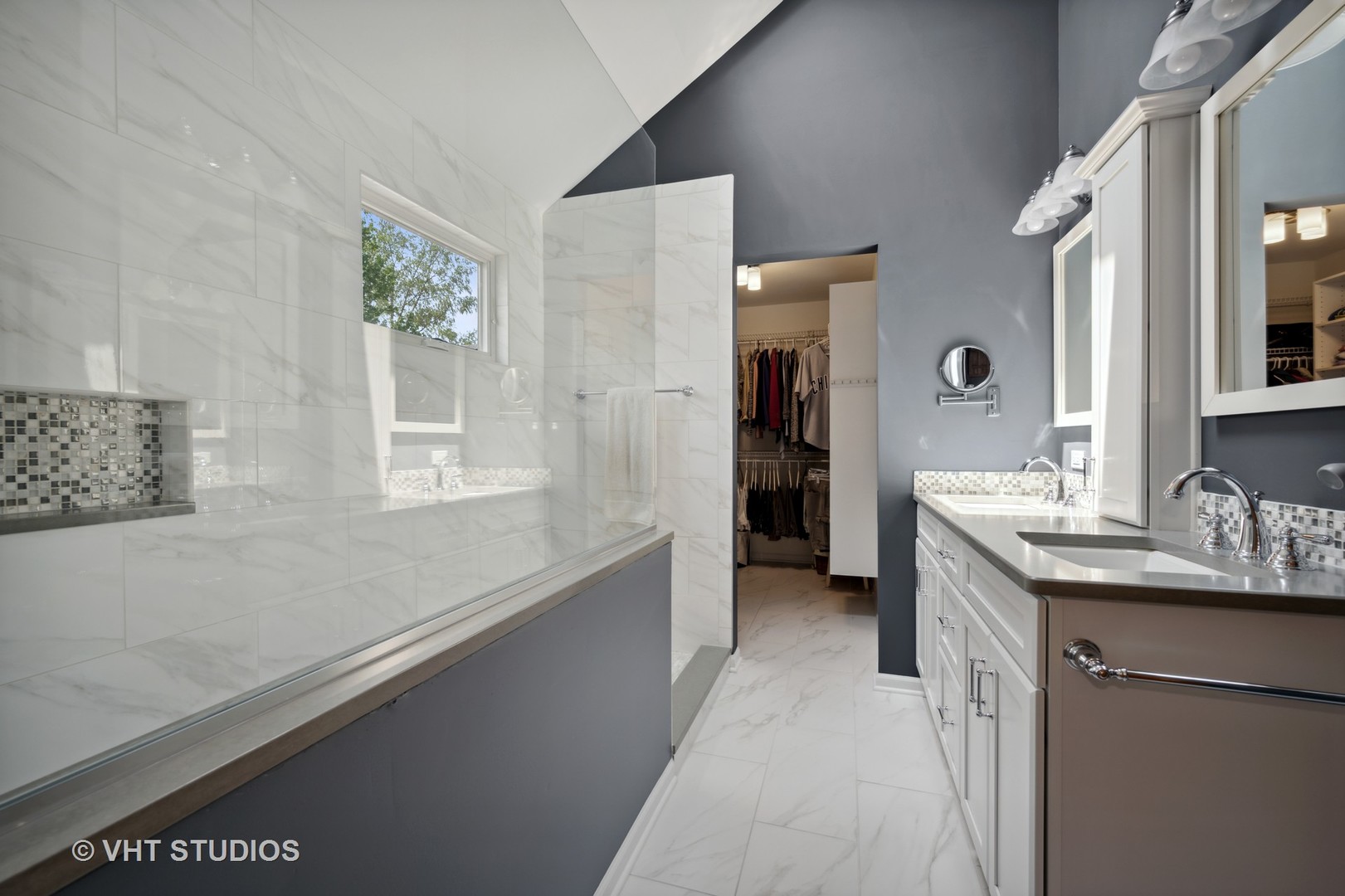 2758 Miller Road Geneva, IL 60134 - Photo 17 of 29 a en suite bathroom with a sink double vanity granite and a large mirror