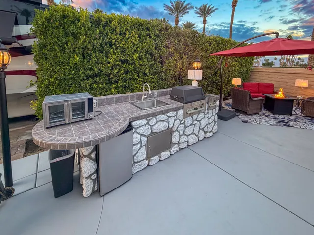 a terrace view with sitting space