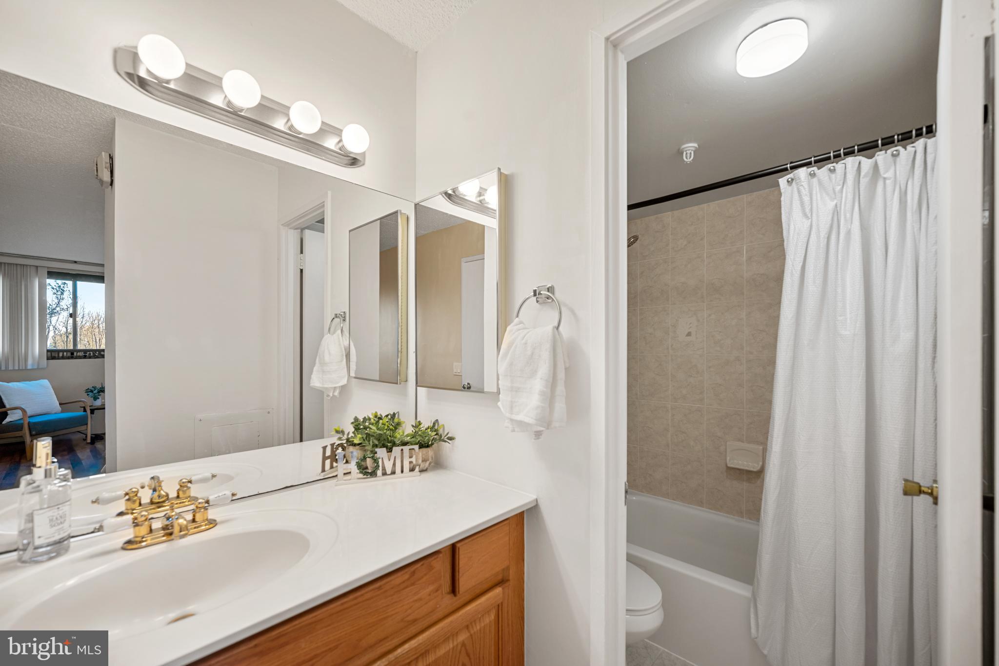 5911 Edsall Road, Unit 805 Alexandria, VA 22304 - Photo 22 of 37 a bathroom with a sink vanity granite and a mirror