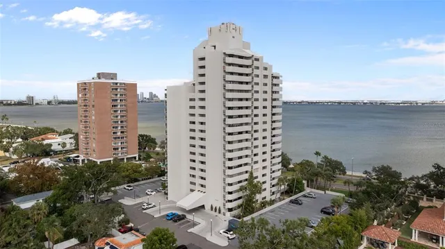 a city view with tall buildings