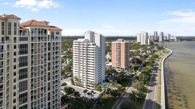 a view of a city with tall buildings