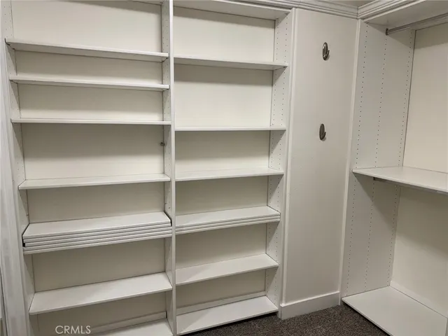 a view of walk in closet with empty racks