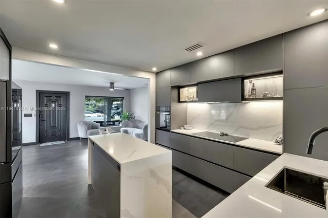 a kitchen with counter top space