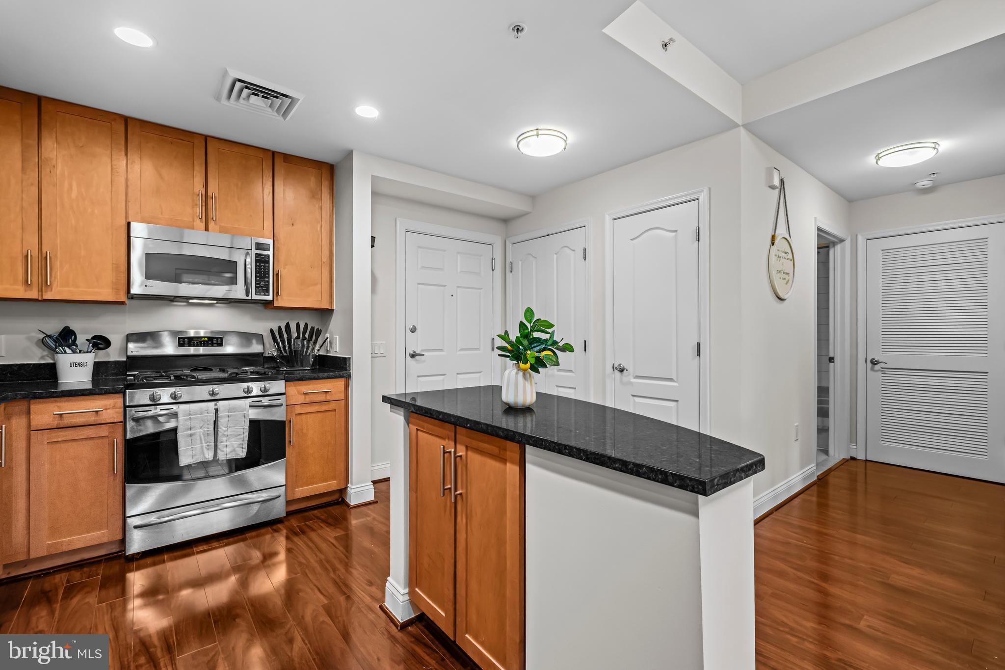 1111 Oronoco Street, Unit 326 Alexandria, VA 22314 - Photo 17 of 54 a kitchen with stainless steel appliances granite countertop a stove a sink and a refrigerator