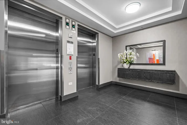 a view of a garage with wooden wall