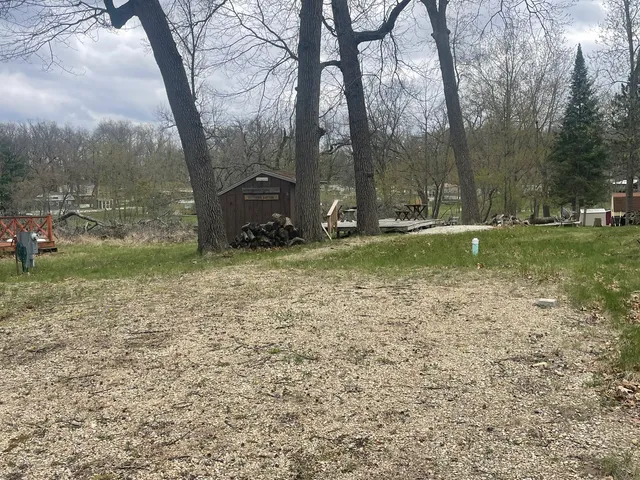 a view of a yard with a tree