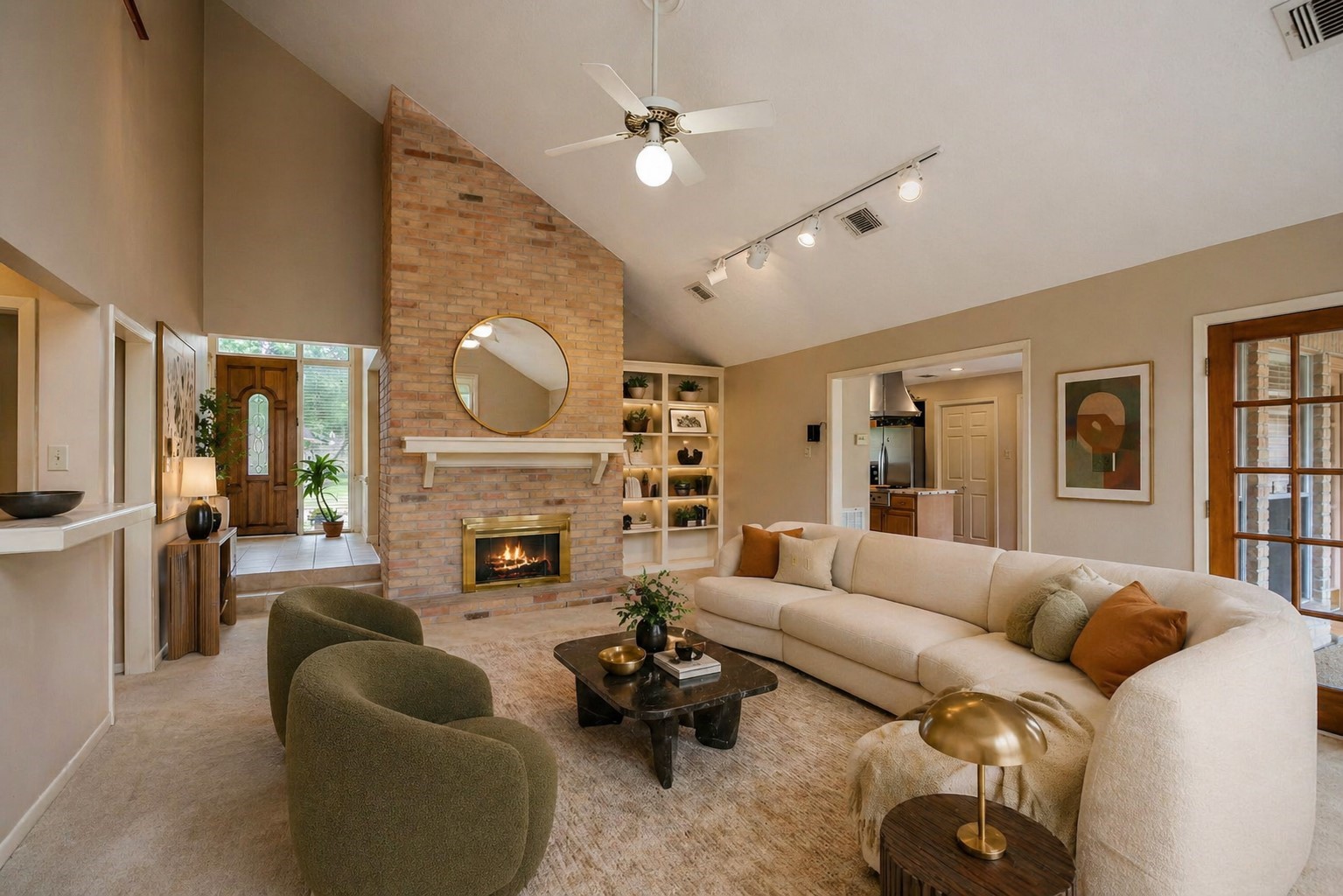 16606 Brendon Court Spring, TX 77379 - Photo 12 of 43 The family room / den area is perfectly positioned for a family to enjoy the space with brick gas log fireplace that centers the room, this room has been virtually staged.