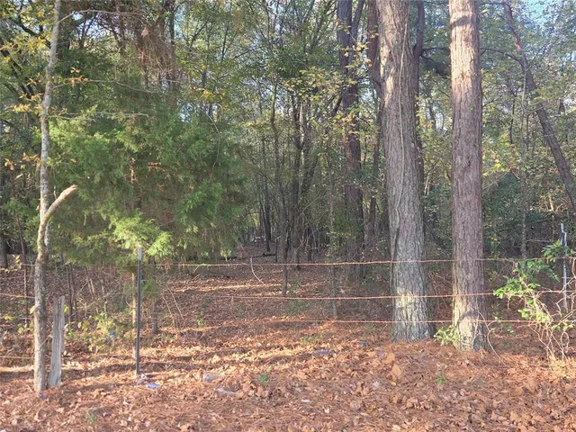 a view of a wooden door with a yard