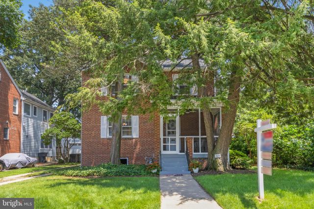 a view of a backyard with potted plants and large trees