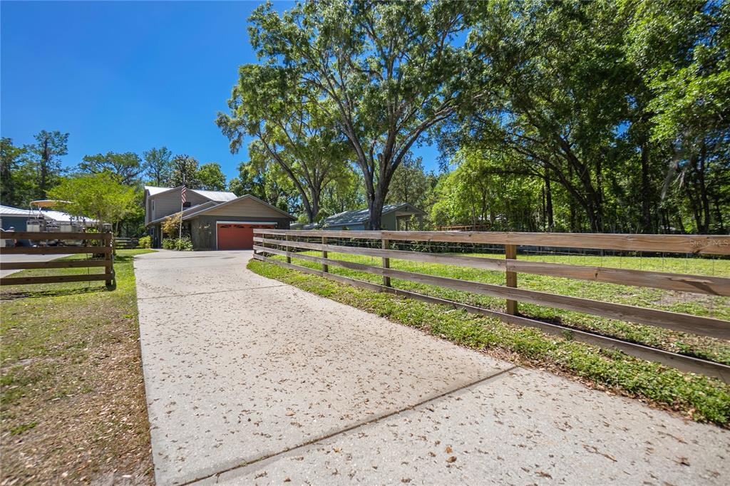 a view of a backyard with a bench