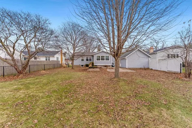 a view of a yard with a tree