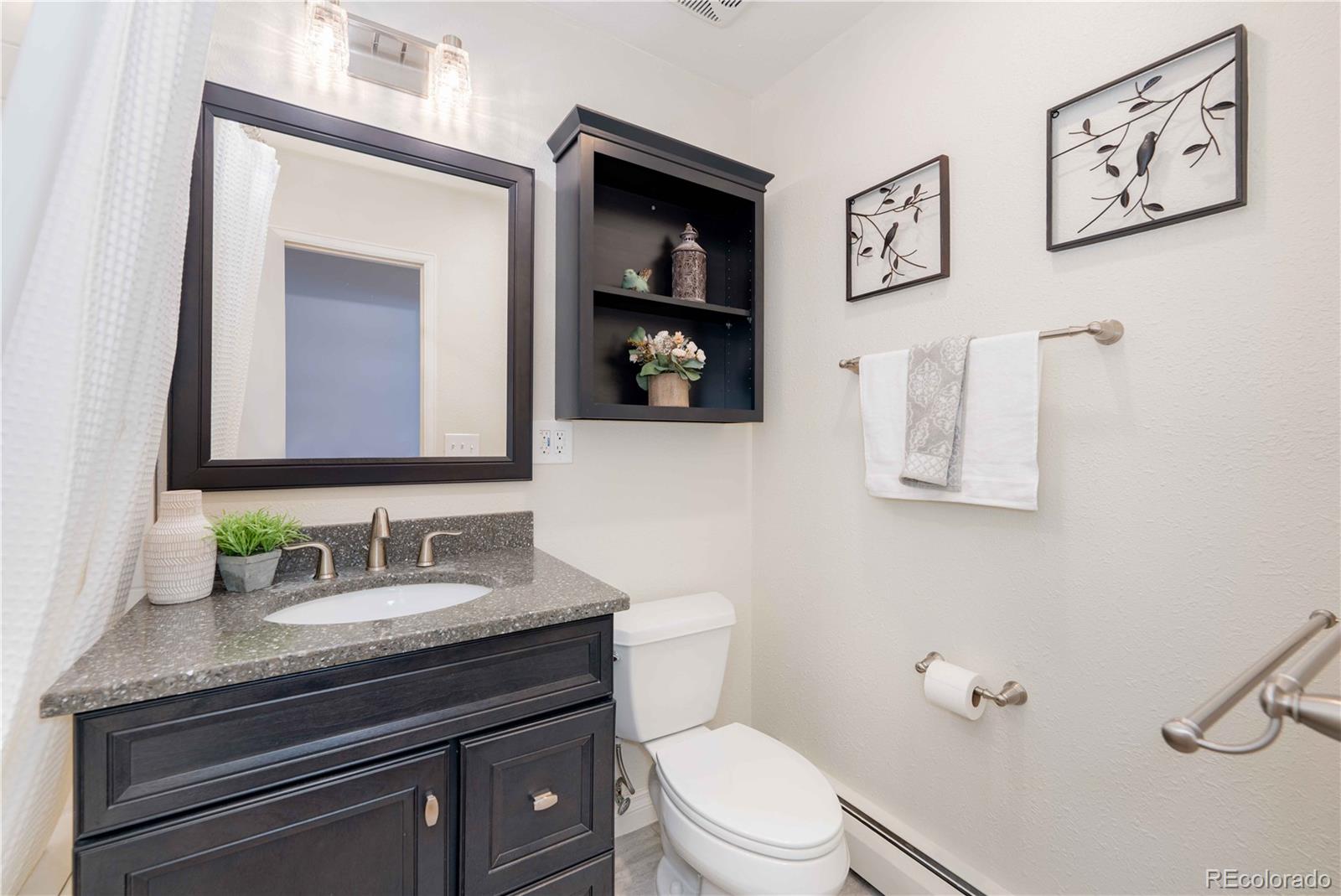 3815 East Easter Place Centennial, CO 80122 - Photo 13 of 35 a bathroom with a toilet sink and mirror