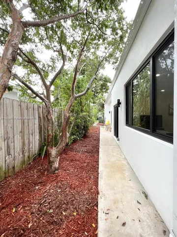 a view of a pathway with a tree in front of it