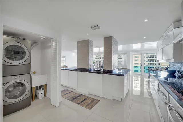 a kitchen with counter top space