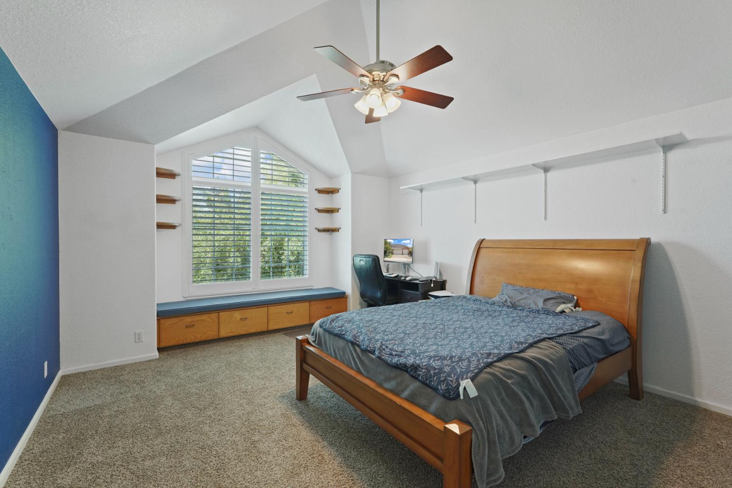 18432 Ironstone Street Woodbridge, CA 95258 - Photo 37 of 50 Check out the detailed window, built-in bench with storage and ceiling in this spacious bedroom.