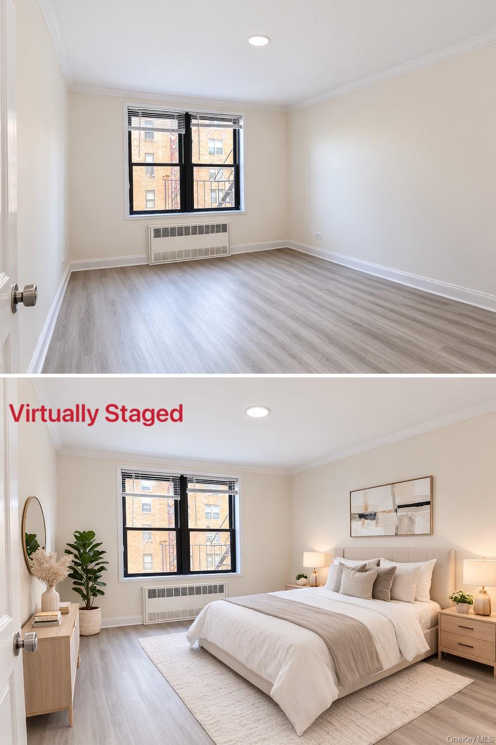 150-11 72nd Road, Unit 4 Queens, NY 11367 - Photo 4 of 12 a spacious bedroom with a bed and a potted plant