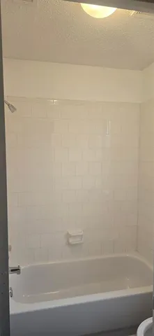 a bathroom with a bathtub