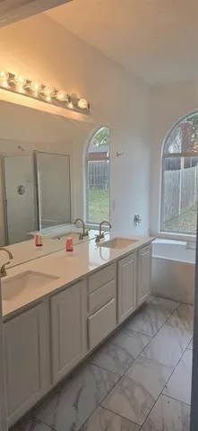 a bathroom with a sink and mirror