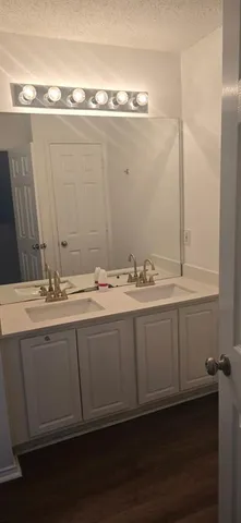 a bathroom with a sink and mirror