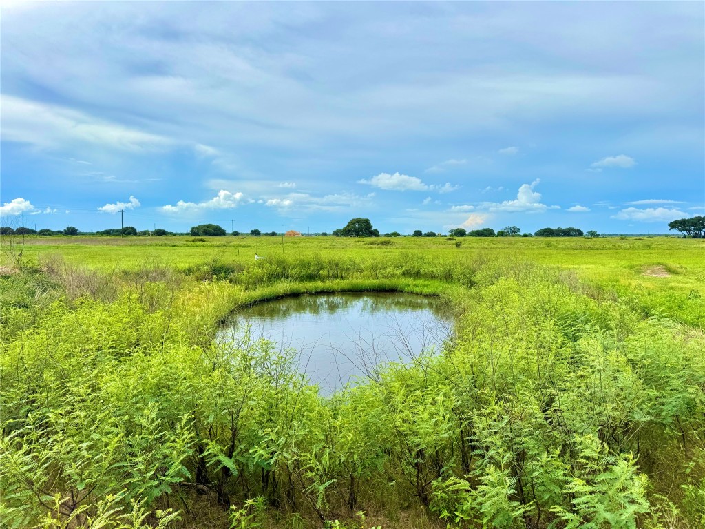 a view of a lake with houses in the back