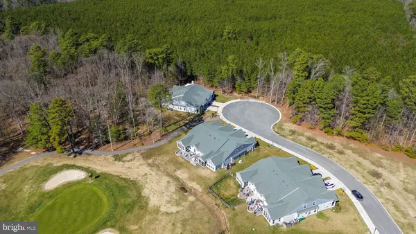 a aerial view of a house with a yard and trees