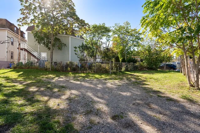a view of a yard with tree s
