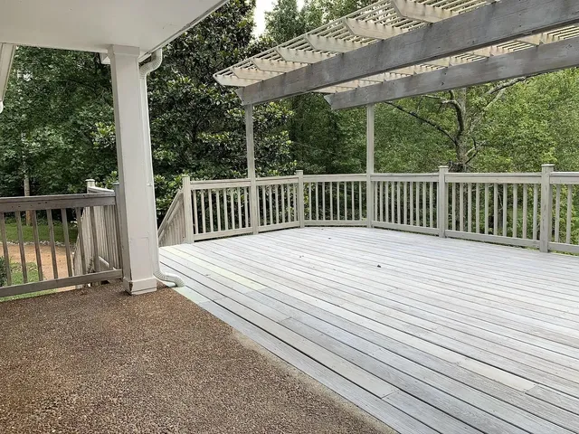 a view of a wooden deck