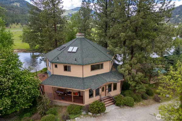 an aerial view of house