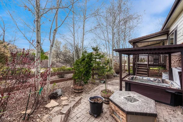 a view of backyard with a tub and tree s