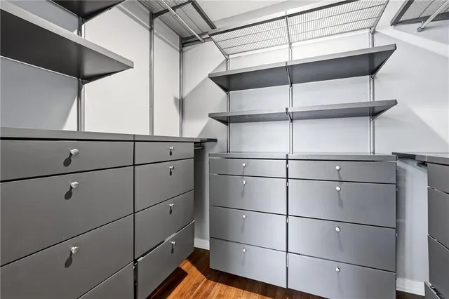 a view of an empty walk in closet