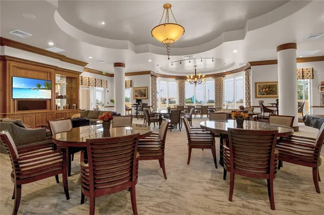 a view of a dining area with furniture
