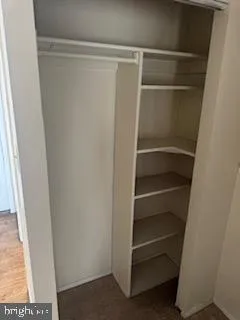 a view of walk in closet with empty racks